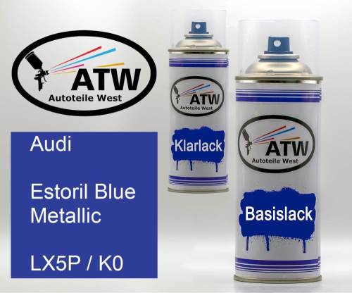 Audi, Estoril Blue Metallic, LX5P / K0: 400ml Sprühdose + 400ml Klarlack - Set, von ATW Autoteile West.